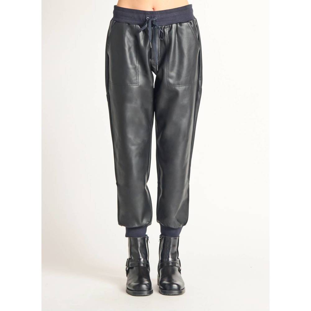 NEW DEX faux leather jogger in black